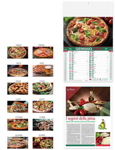 CALENDARIO PIZZA MENSILE12 FOGLI 28,8x47 UNICO COLORE