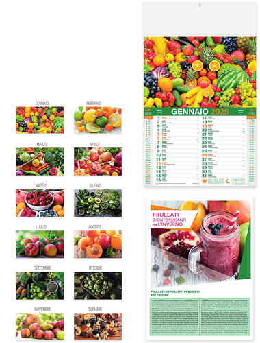 CALENDARIO FRUTTA  MENSILE 12 FOGLI cm.28,8x47 UNICO COLORE