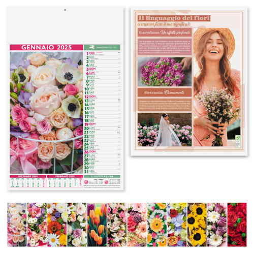 CALENDARIO FIORI MENSILE 12 FOGLI CM.28,8x47 UNICO COLORE